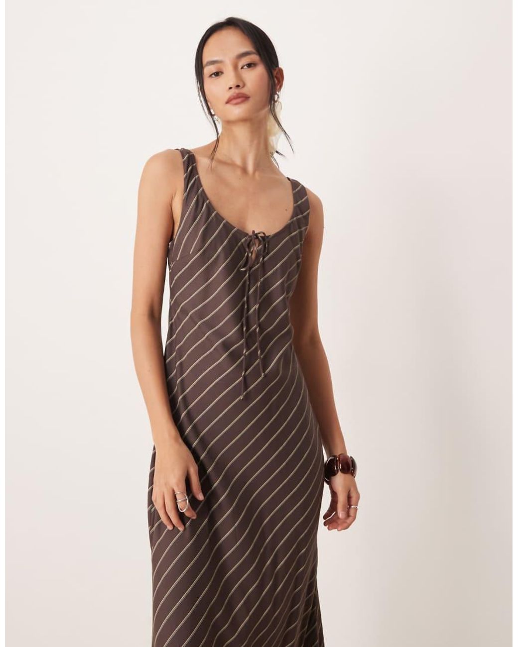 ASOS Natural Scoop Neck Tie Front Midi Dress