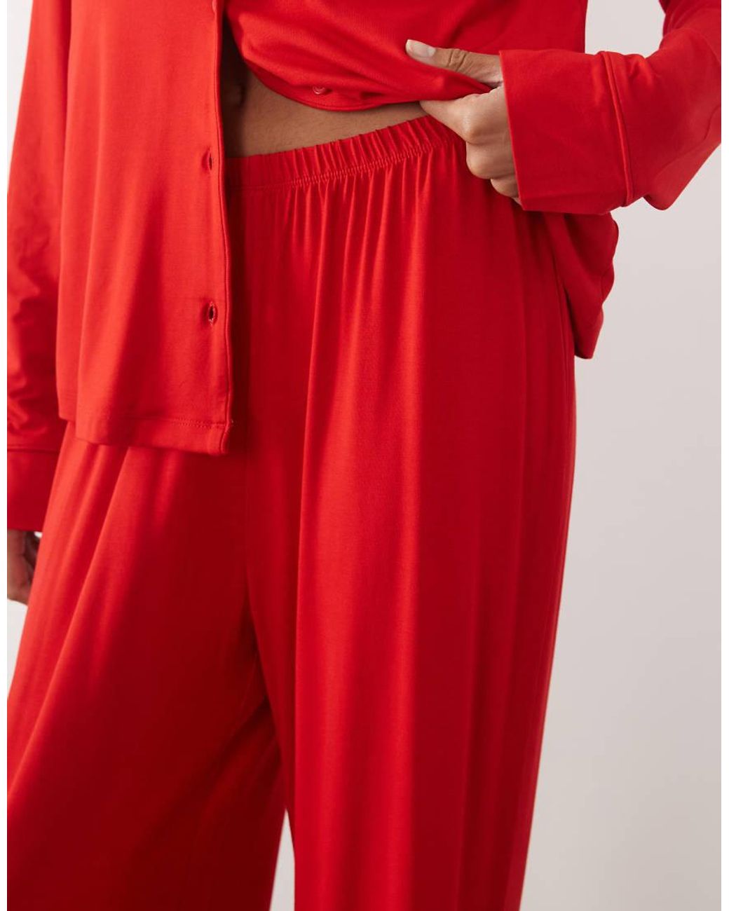 ASOS Red Asos Design Viscose Tall Super Soft Long Sleeve Shirt & Trouser Pyjama Set