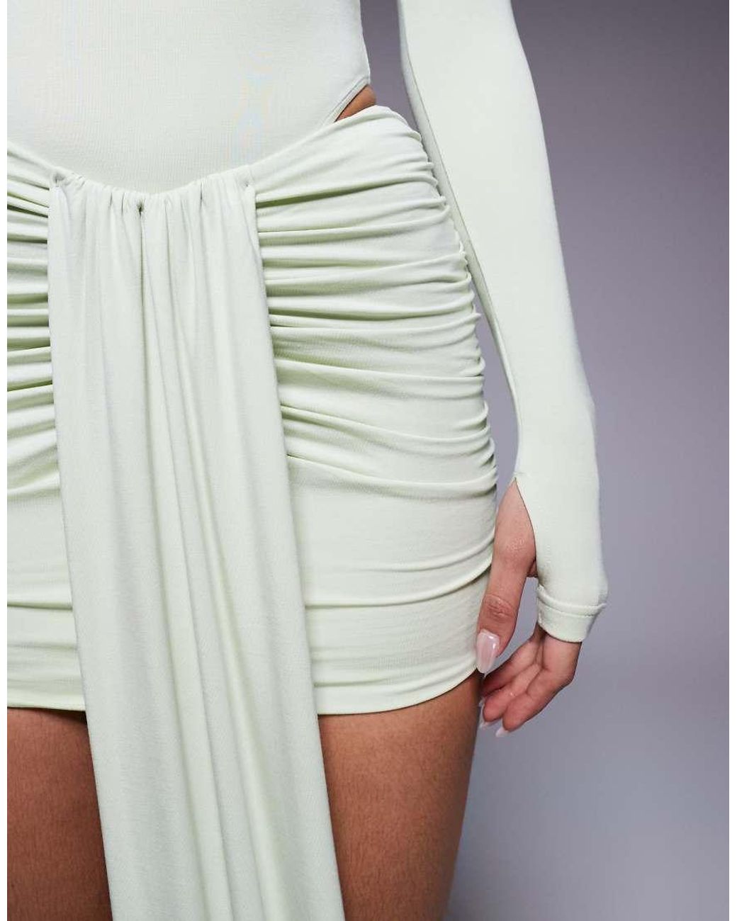 Wanderdoll Blue Nara Sculpting Second Skin Drape Front Mini Skirt Co-ord