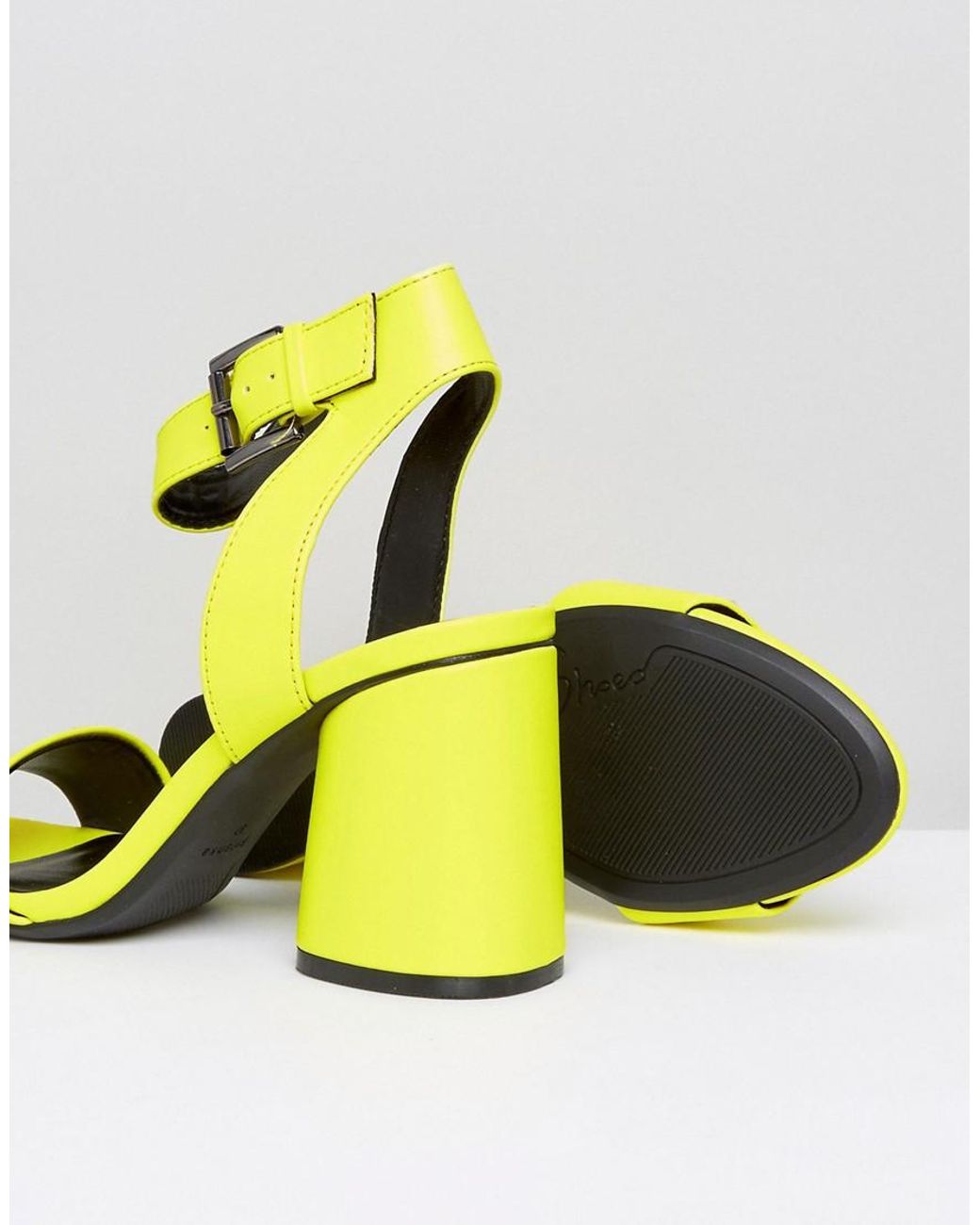 Bershka Neon Block Heeled Sandals in Yellow Lyst