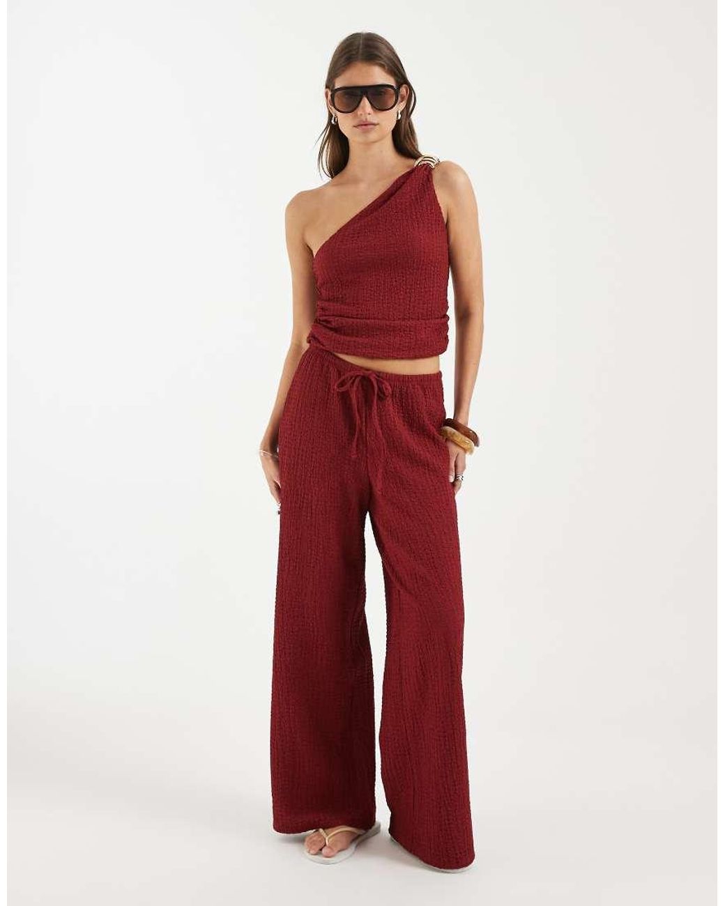 ONLY Red Asymetric Crinkled Textu Top
