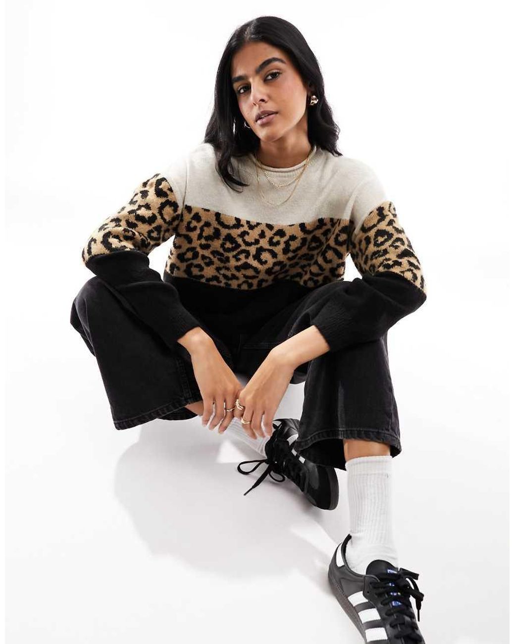 ONLY Black Animal Print Colour Block Jumper