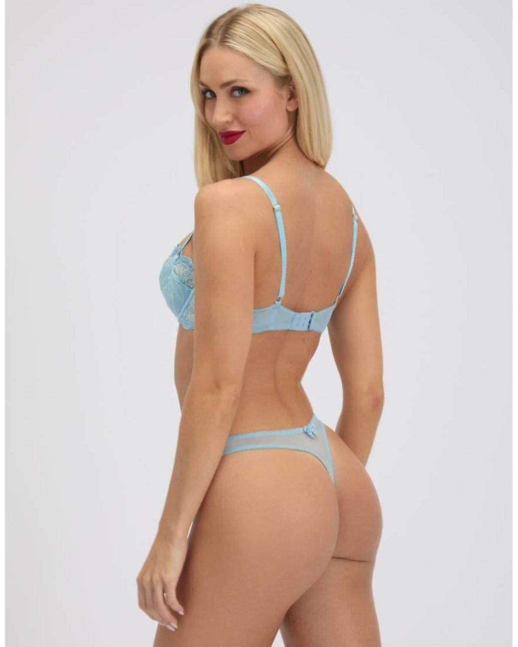 Boux Avenue Blue Jules Bow Embroidered Balconette Bra Underwired Lingerie
