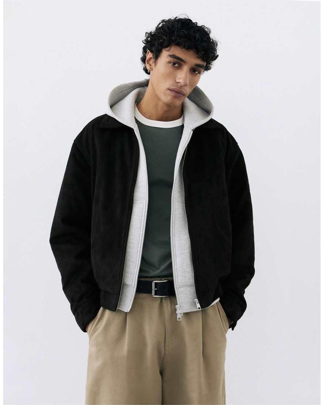 Pull&Bear Black Faux Suede Jacket for men