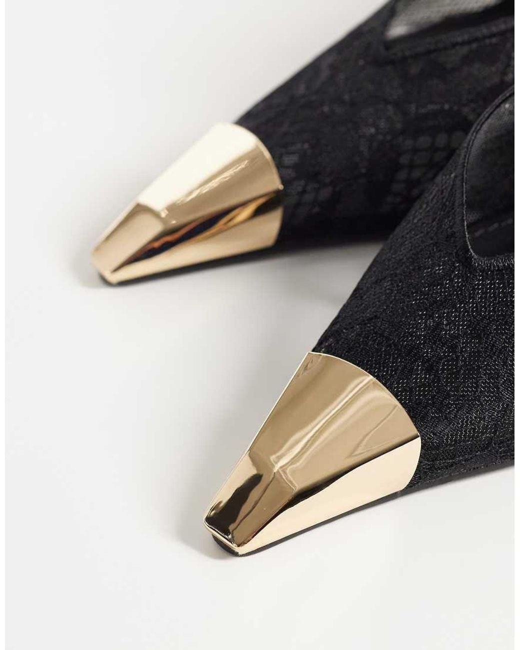 Public Desire White Edie Heeled Pumps With Gold-tone Toe Caps