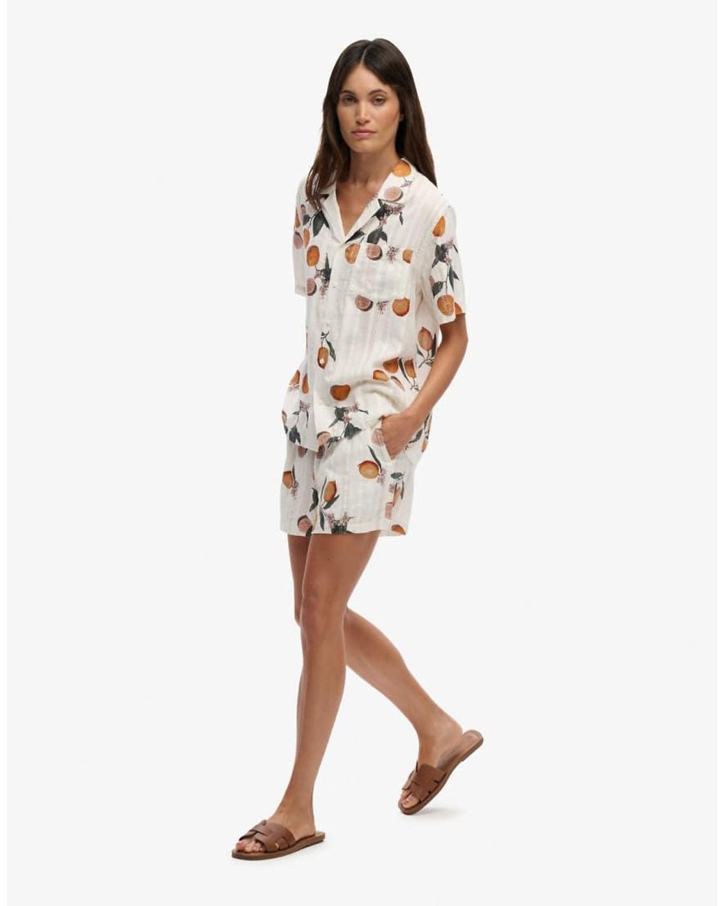 Superdry White Cotton Printed Beach Shorts