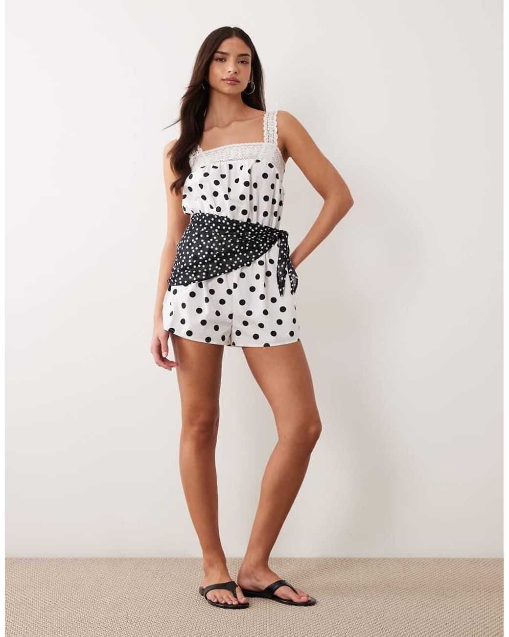 ASOS White Lace Trim Playsuit With Scarf Waist