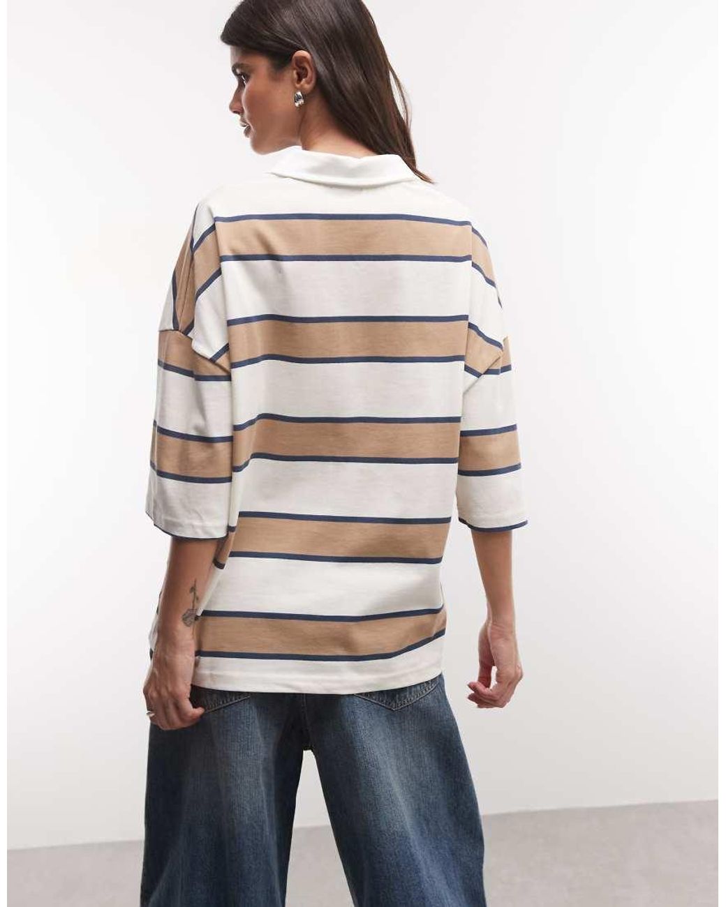 Nike Natural Boxy Striped Polo Top