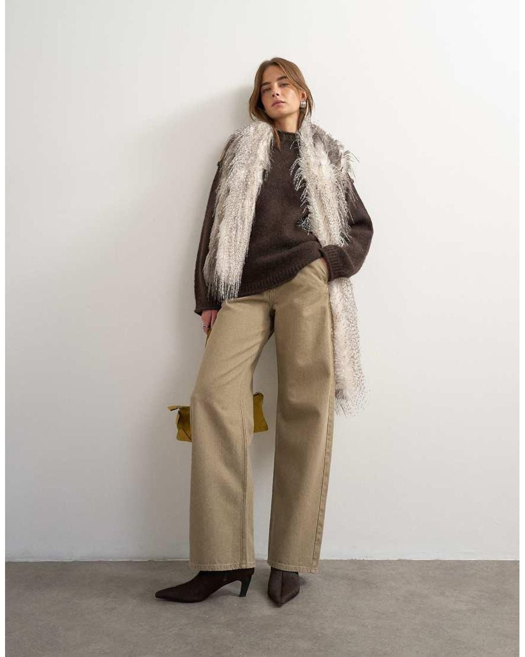 TOPSHOP Brown Knitted Wool Blend Roll Edge Chunky Jumper