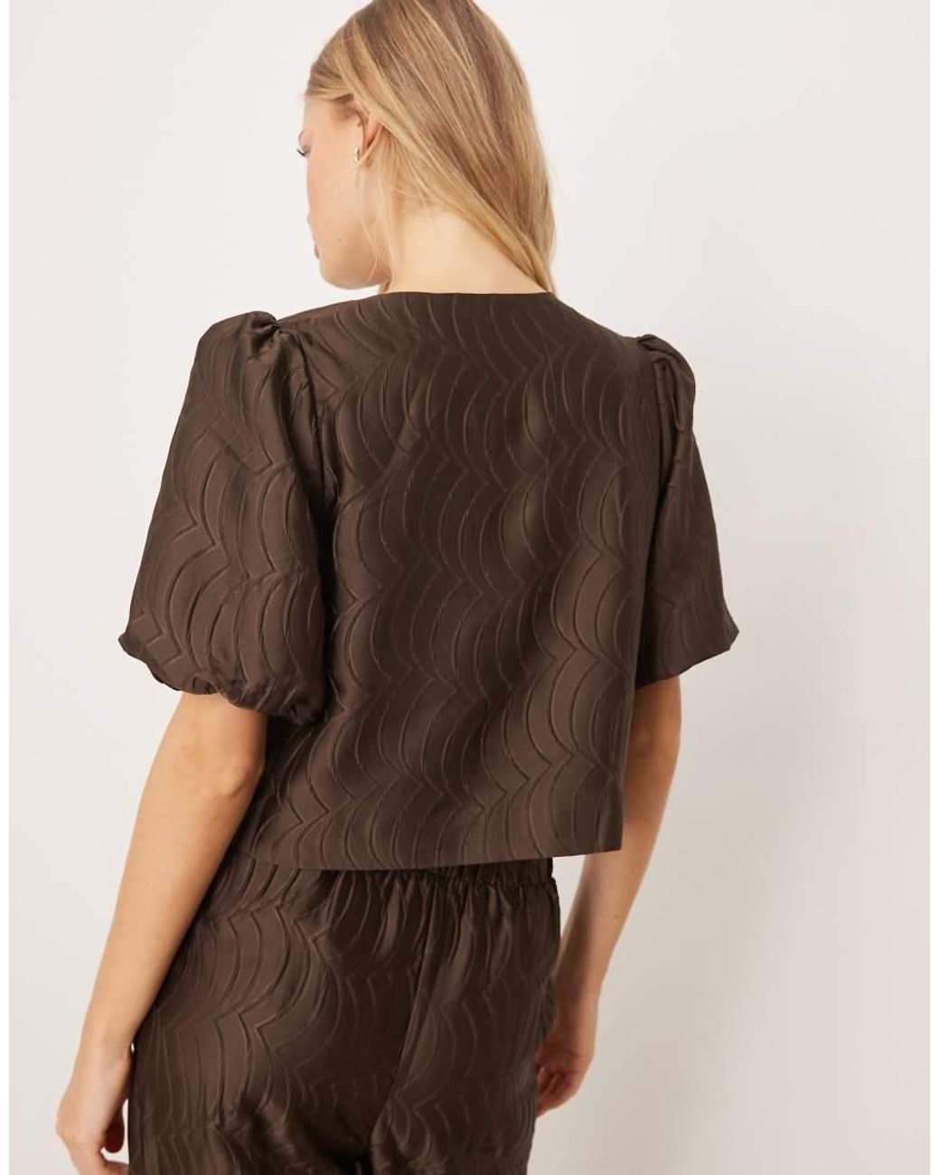 Y.A.S Brown Premium Textured Puff Sleeve Top Co-ord