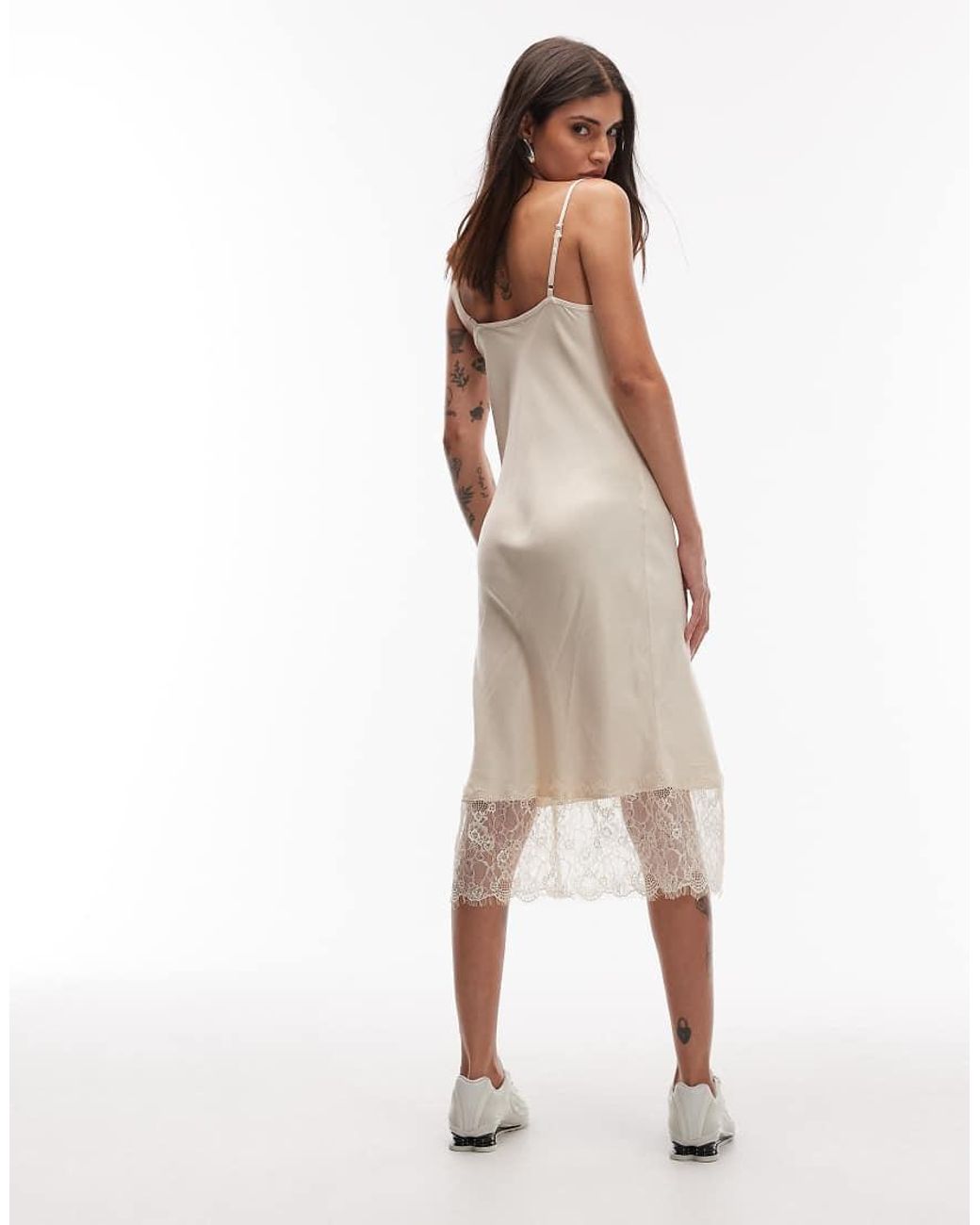 ASOS Natural Longline Cami Slip Dress With Lace Trim