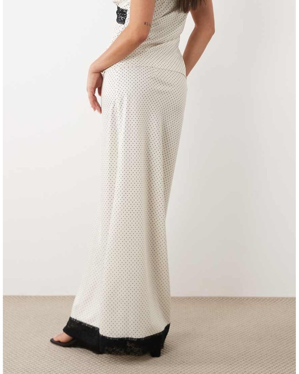 Brave Soul White Satin Maxi Skirt With Lace Trim
