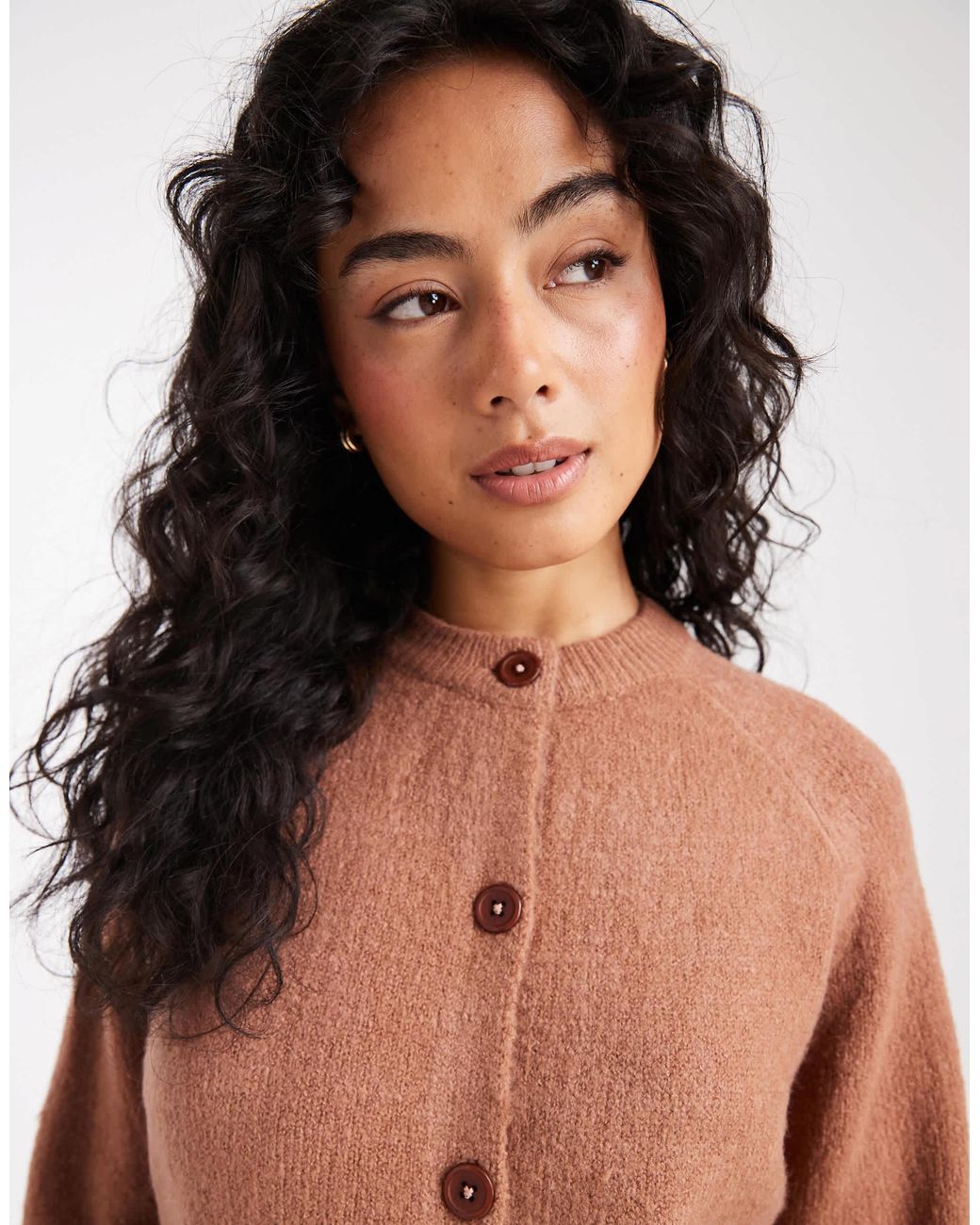 Threadbare Brown Crew Neck Button Through Cardigan