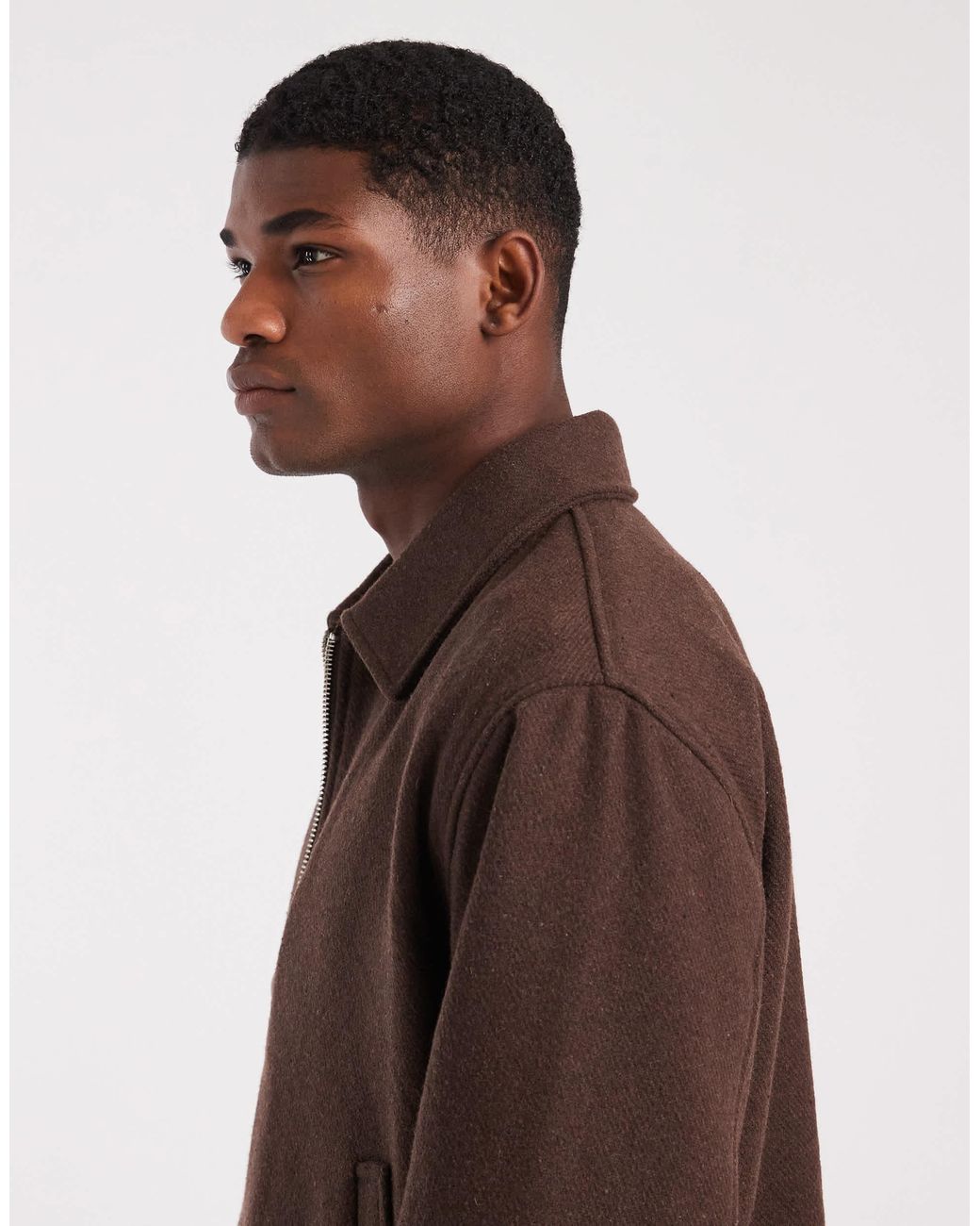 ASOS Brown Harrington Wool Look Jacket for men