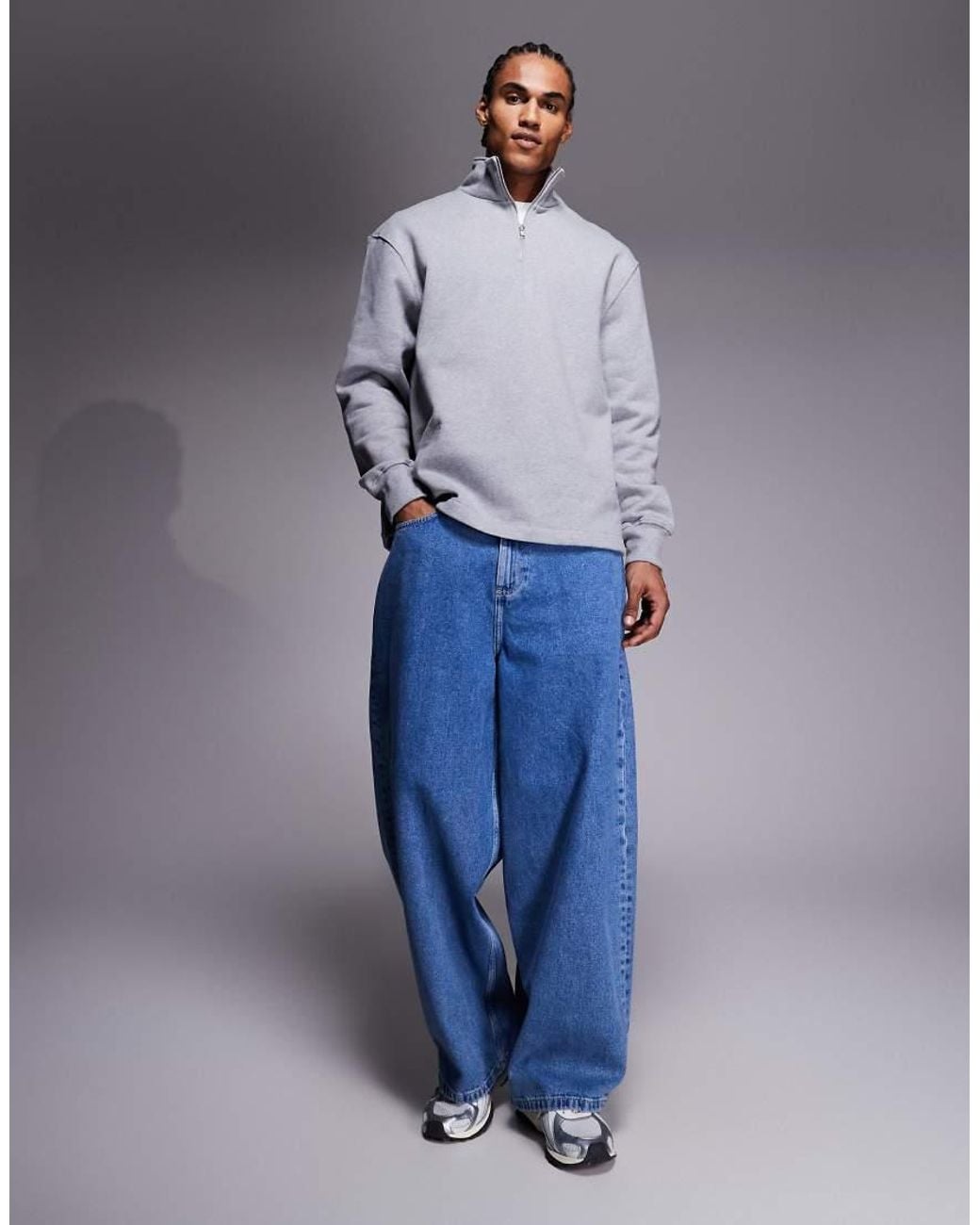 ASOS Gray Oversized Heavyweight Quarter Zip Sweatshirt With Fixed Hem for men