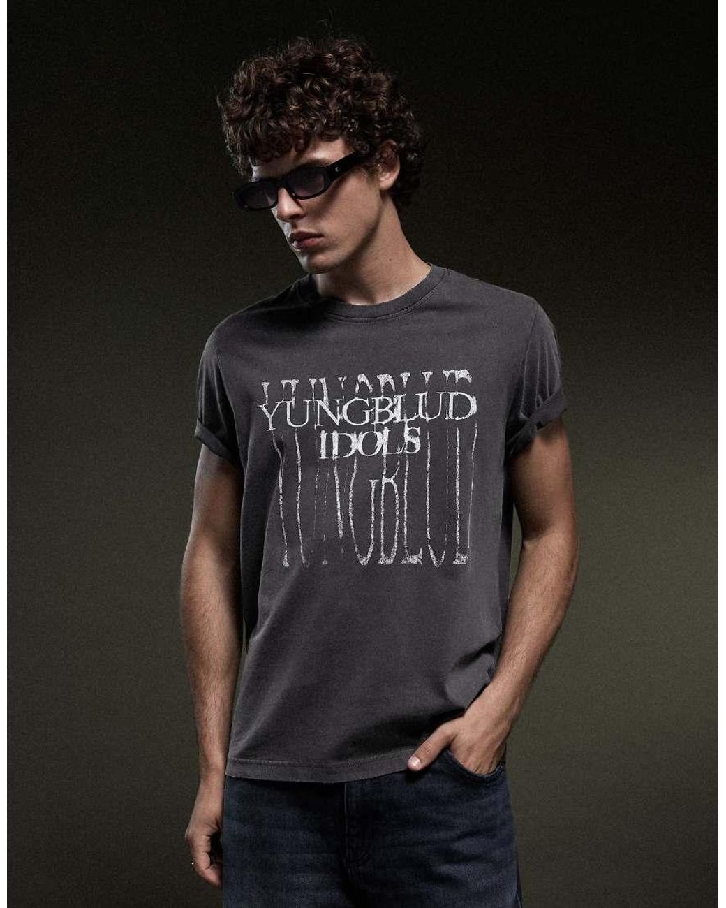 Bershka Black Short Sleeve Yungblud Print T-Shirt for men