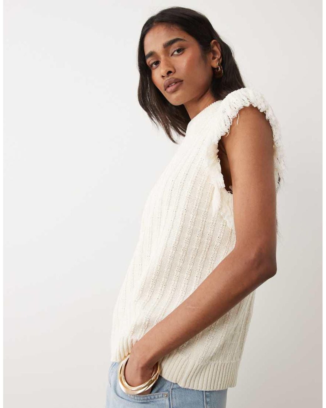 ASOS Natural Knitted Tweed Tank Jumper