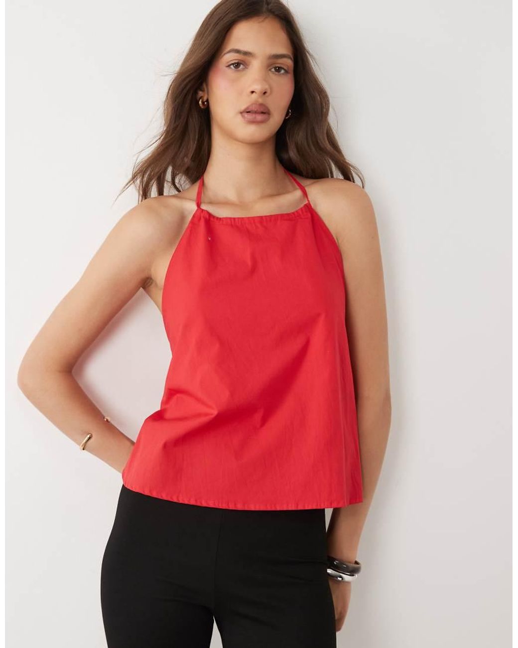 Motel Red Aure Halter Neck Poplin Top