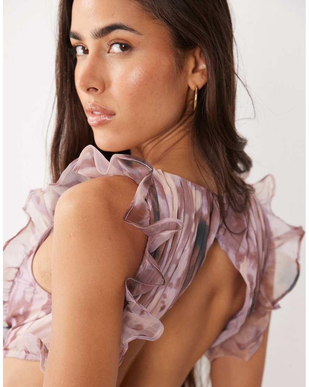 ASOS Pink Plunge Maxi Dress With Ruched Chiffon Detail & Open Back