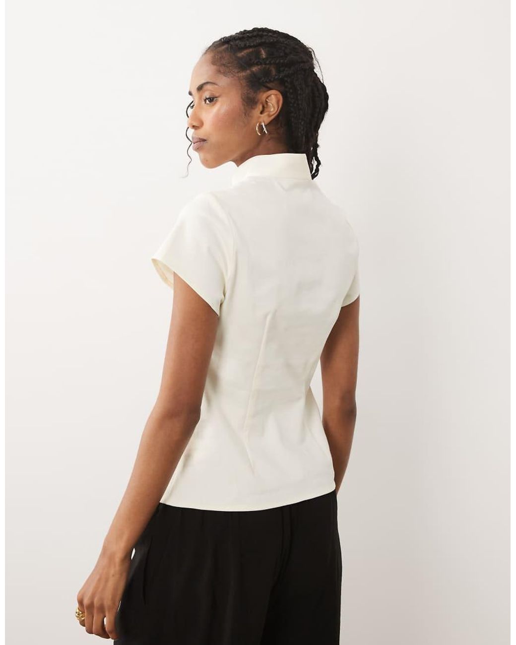 ASOS White Mandarin Collar With Asym Button Detail Top