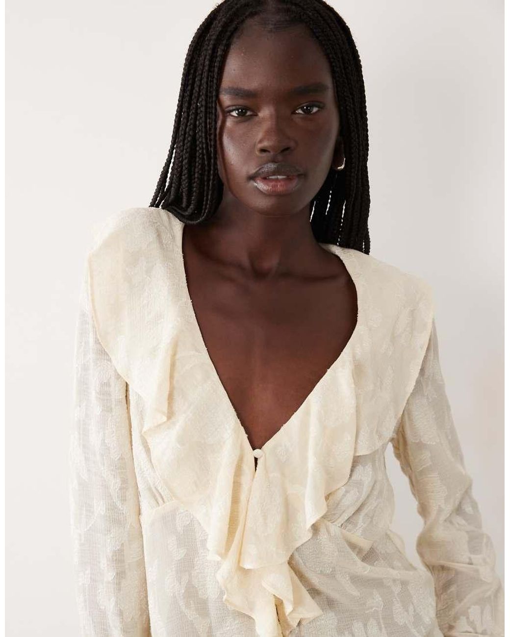 Pieces Natural Ruffle Trim Blouse