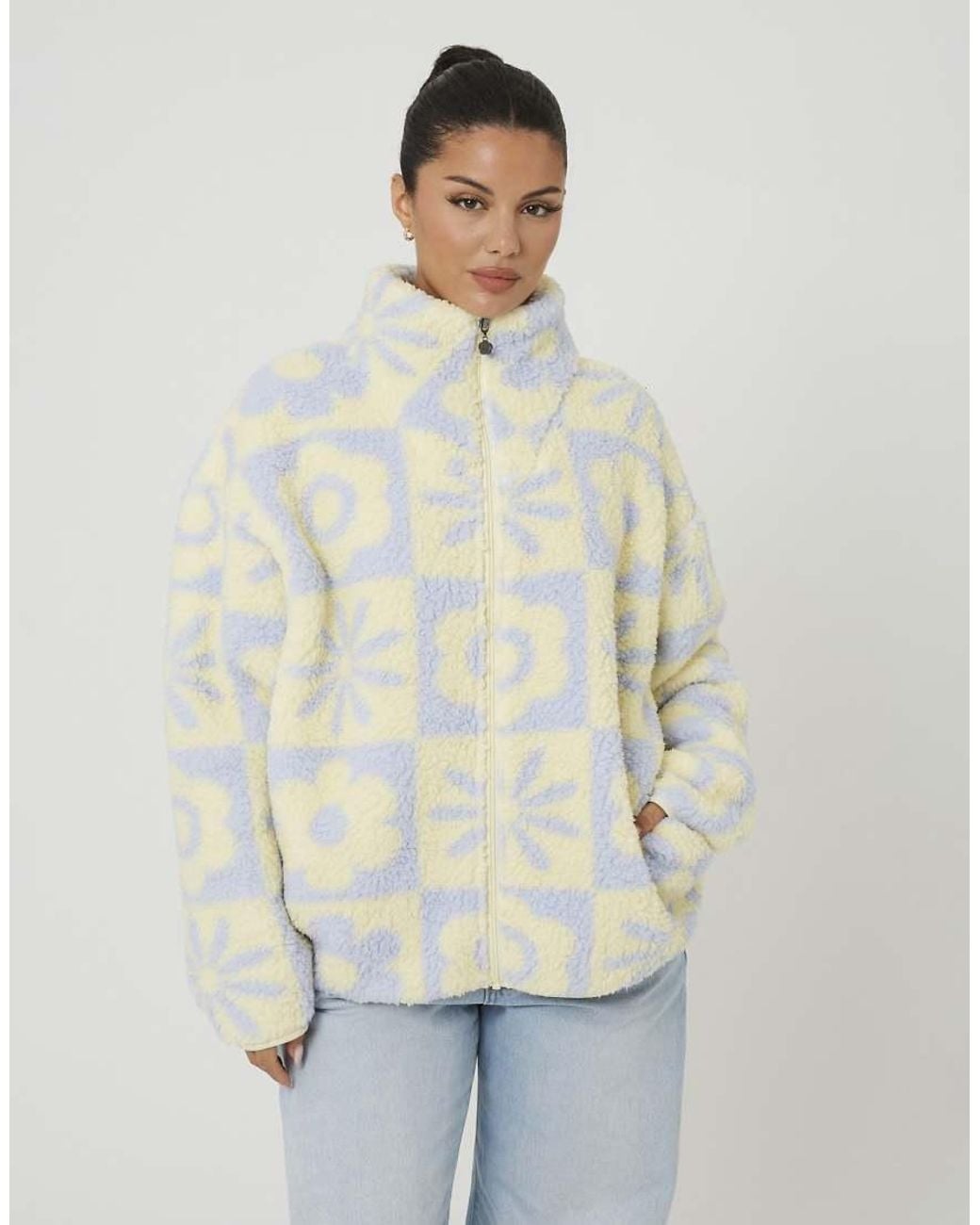 Brave Soul Natural Sherpa Fleece Floral Print Sweatshirt