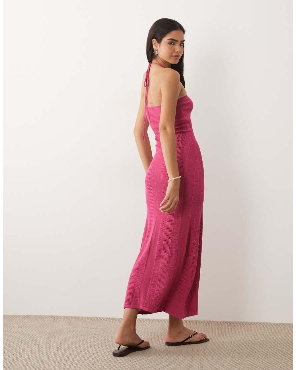 Mango Pink Teen Knit Halterneck Maxi Dress