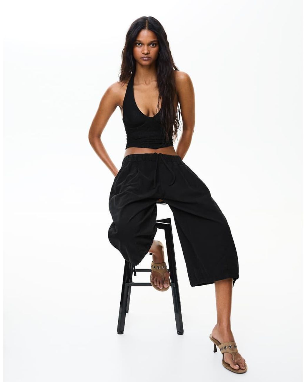 Bershka Black Lace Corset Halter Top