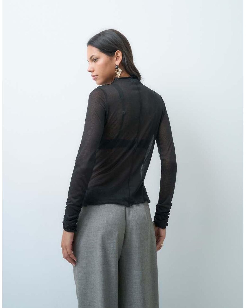 ASOS Gray Knit Look Long Sleeve Top With Seam Detail