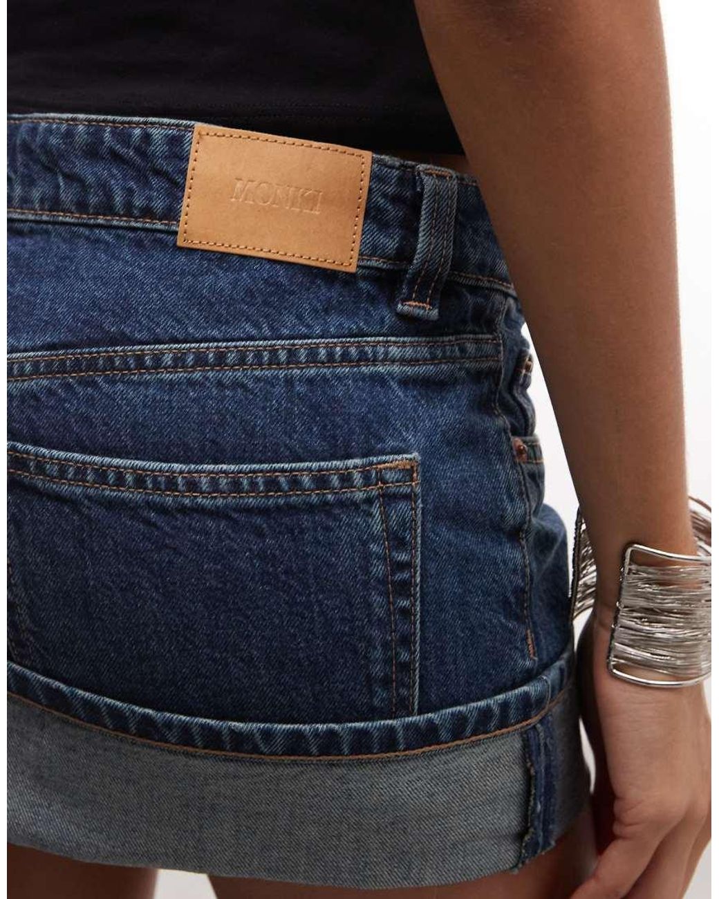 Monki Blue Fold Up Denim Mini Skirt