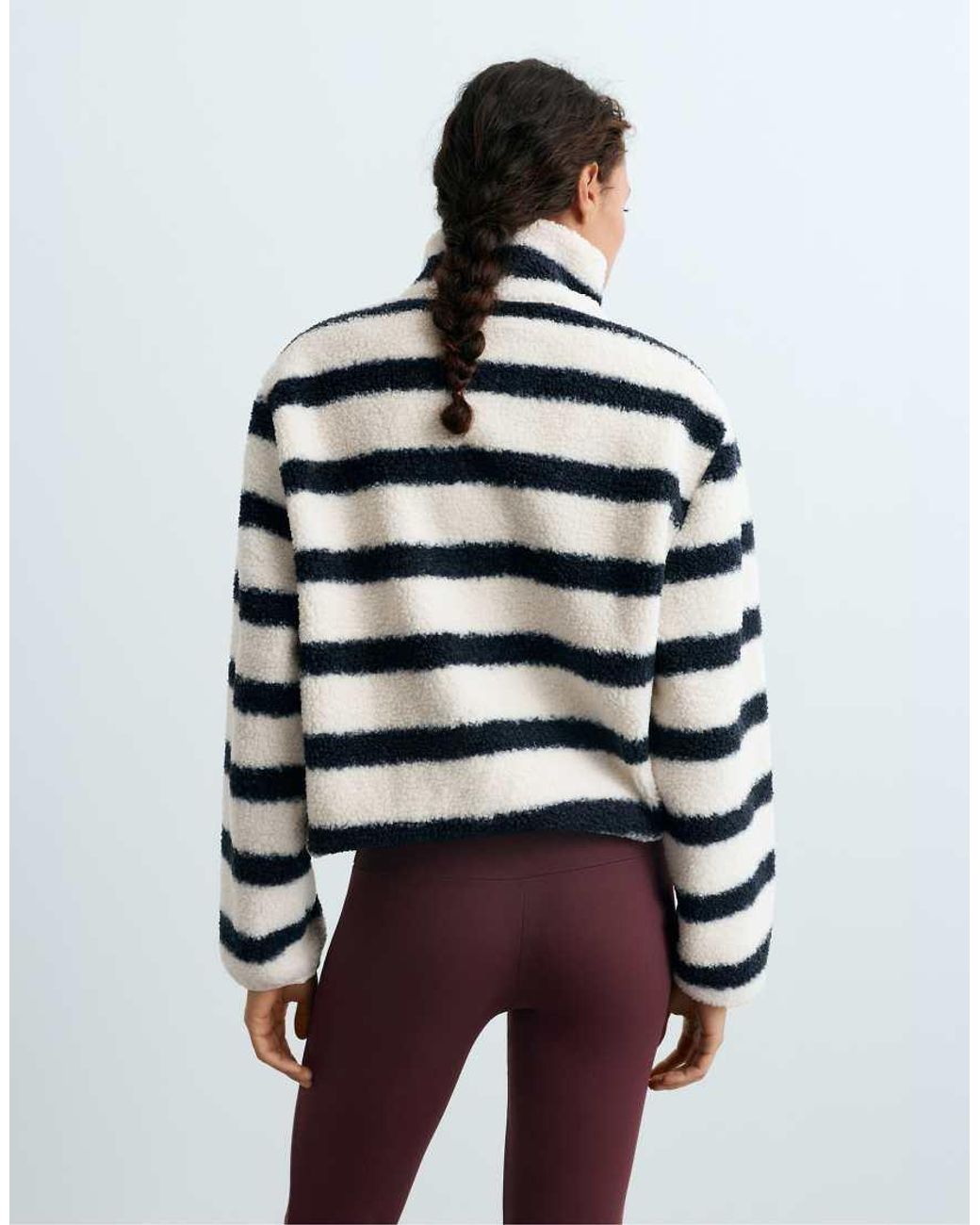 Oysho Blue Striped Faux-Shearling Jacket