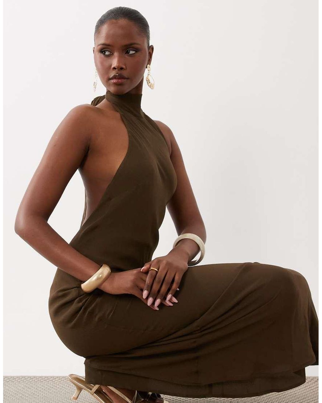 ASOS Green Tie Halter Neck Maxi Dress