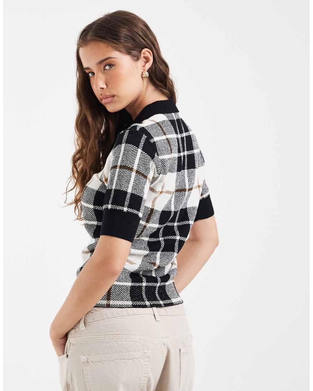Fred Perry Gray Tartan Boucle Knitted Polo Shirt