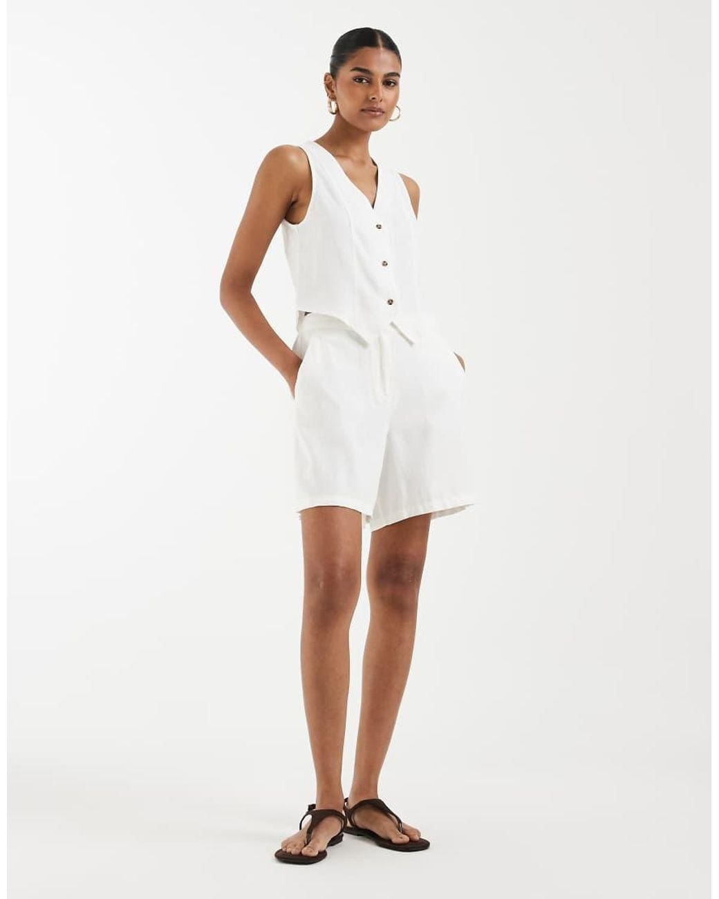 Vero Moda White Linen Touch Tailored Shorts Co-ord