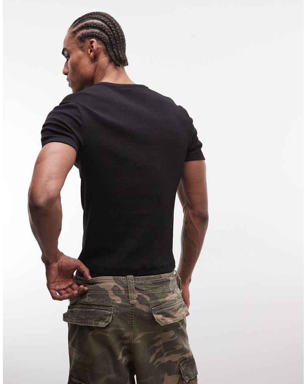 Collusion Black Notch Neck Short Sleeve T-shirt for men