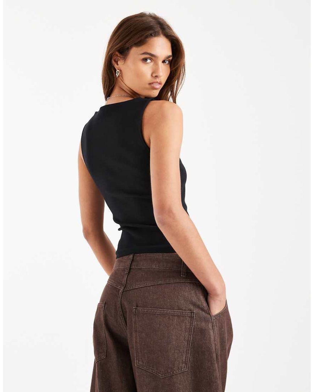 ASOS Brown Compact Cotton Boat Neck Tank Top