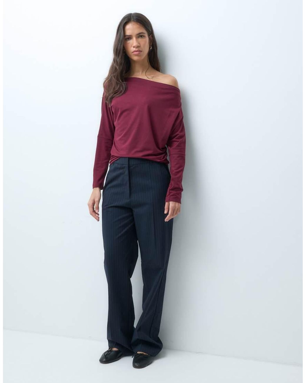 Mango Red Teen Off Shoulder Long Sleeve T-shirt