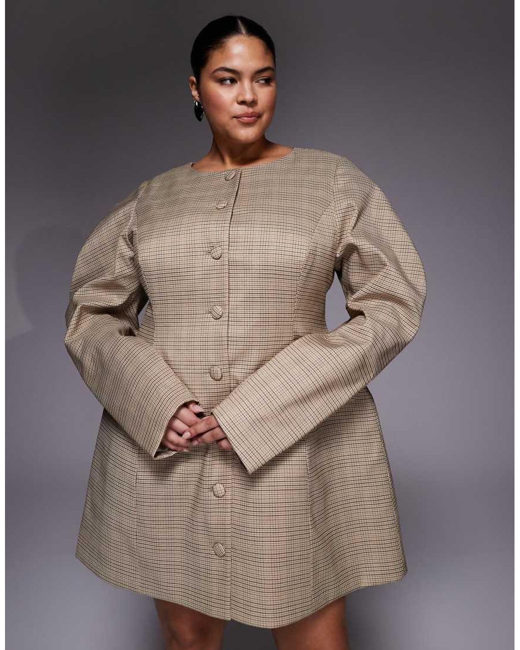 ASOS Brown Curve Button Down Sculpted Mini Dress With Cocoon Sleeves