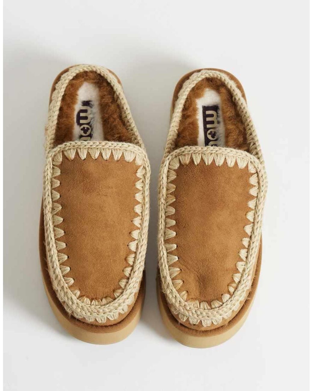 Mou Natural Sheerling Lined Platform Suede Clogs