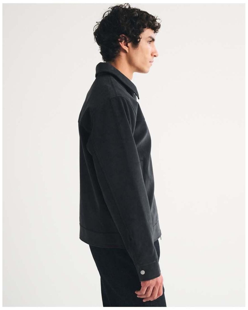 Abercrombie & Fitch Blue Easy Vegan Suede Zip Trucker Jacket for men