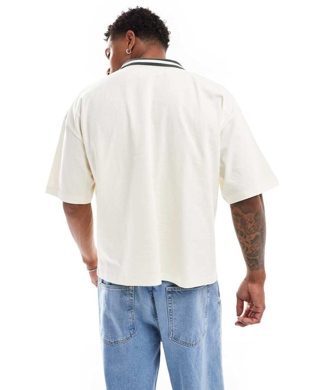 ASOS White Boxy Oversized Polo Shirt for men