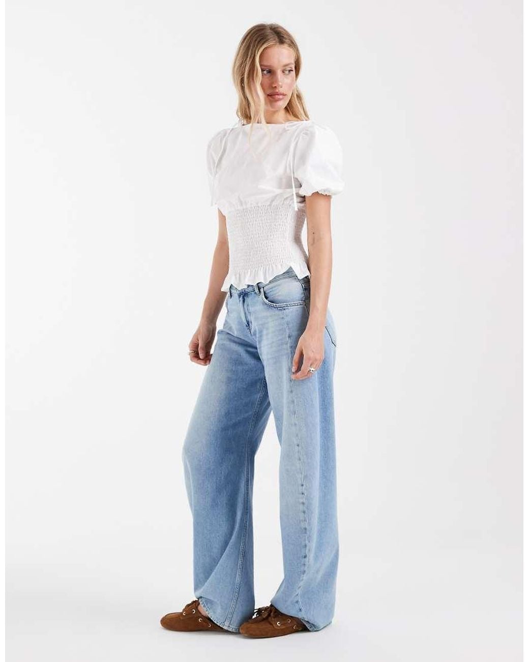 ASOS White Puff Sleeve With Shirred Bodice