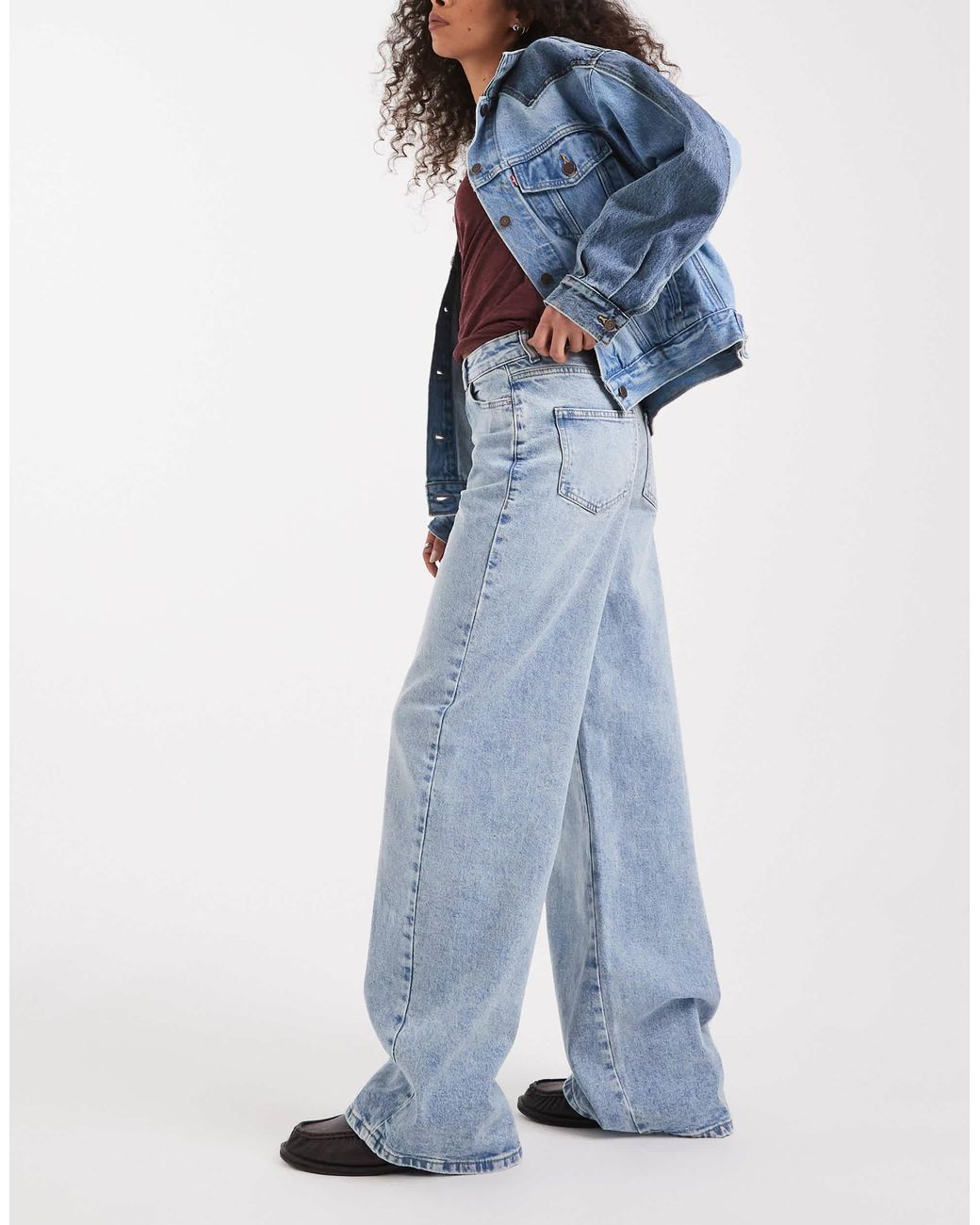 Selma - jean large à taille haute - denim clair Pieces en coloris Blue