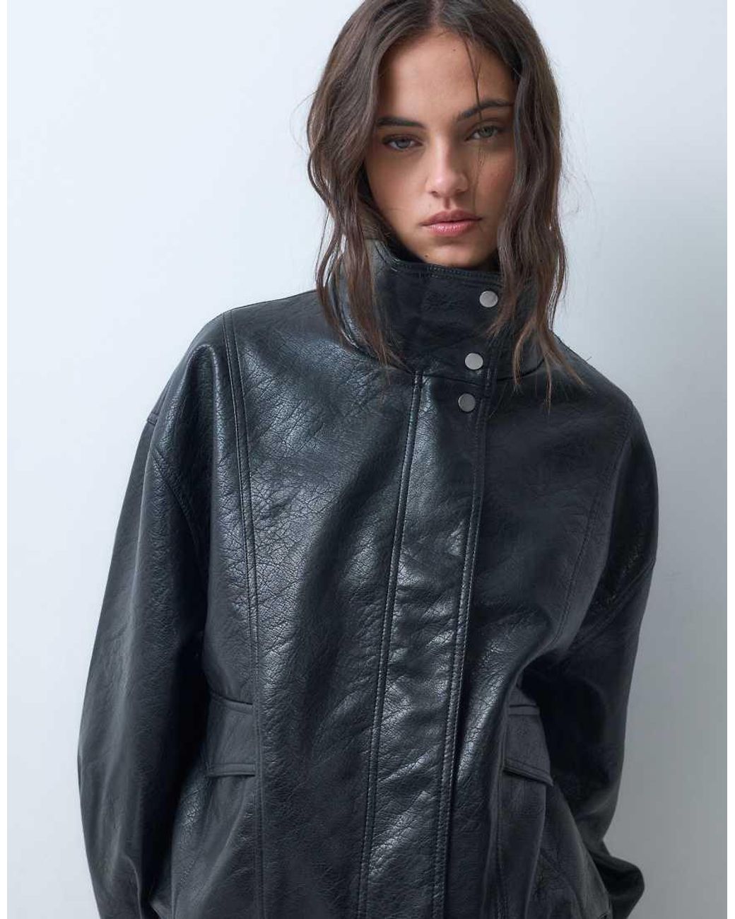 ASOS Blue Funnel Oversized Leather Look Bomber