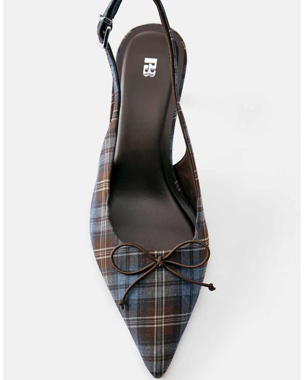 Pull&Bear White Check Slingback Heels