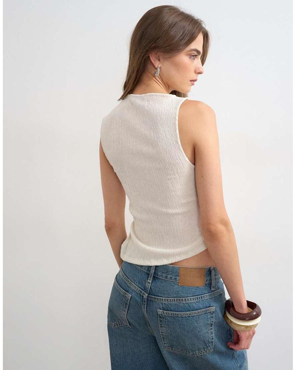 TOPSHOP Blue Crinkle Ruched Side Cut Out Sleeveless Top