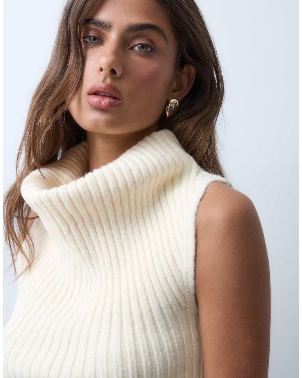ASOS White Ribbed Sleeveless Jumper With Slouchy Funnel Neck