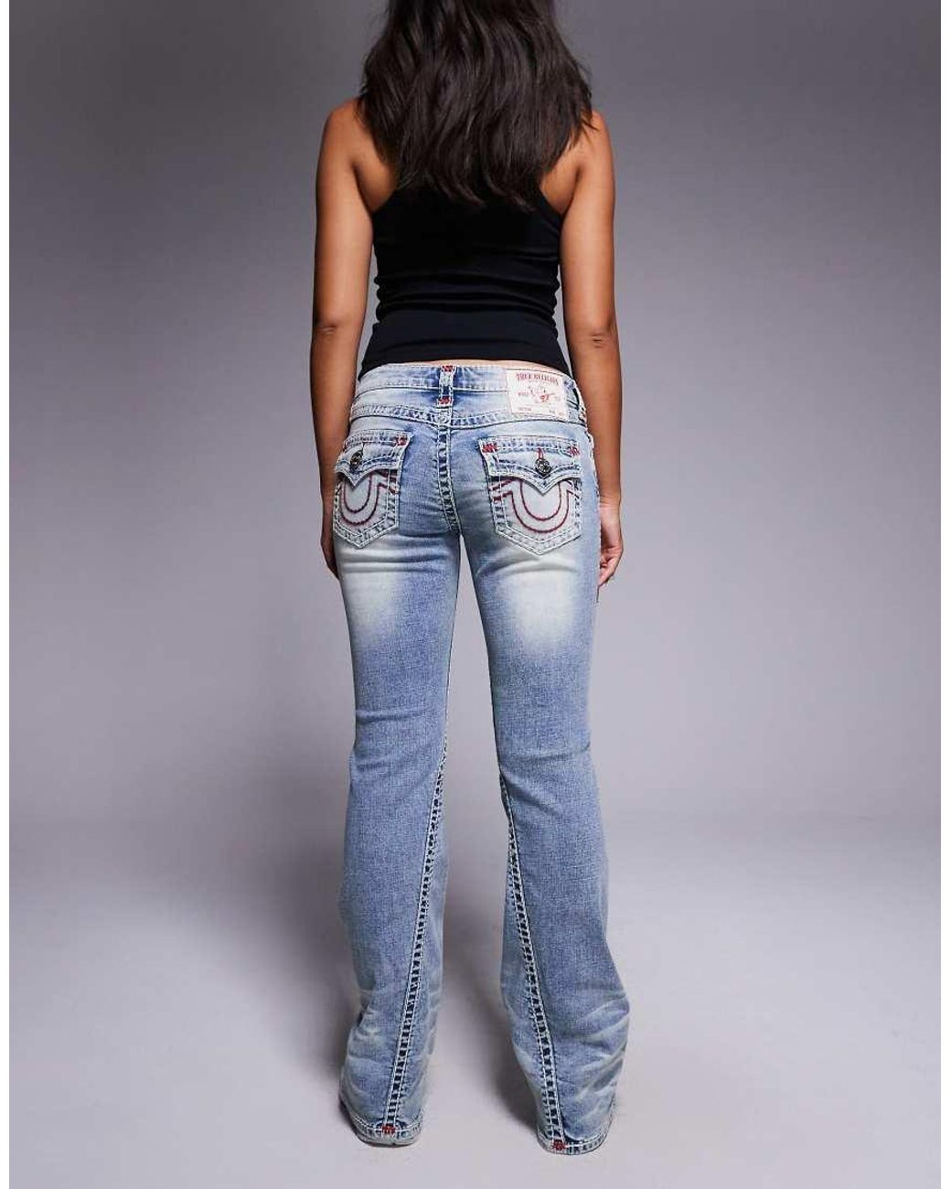 TRUE RELIGION Joey Super T Low Rise Flare Jeans With Flap Pocket