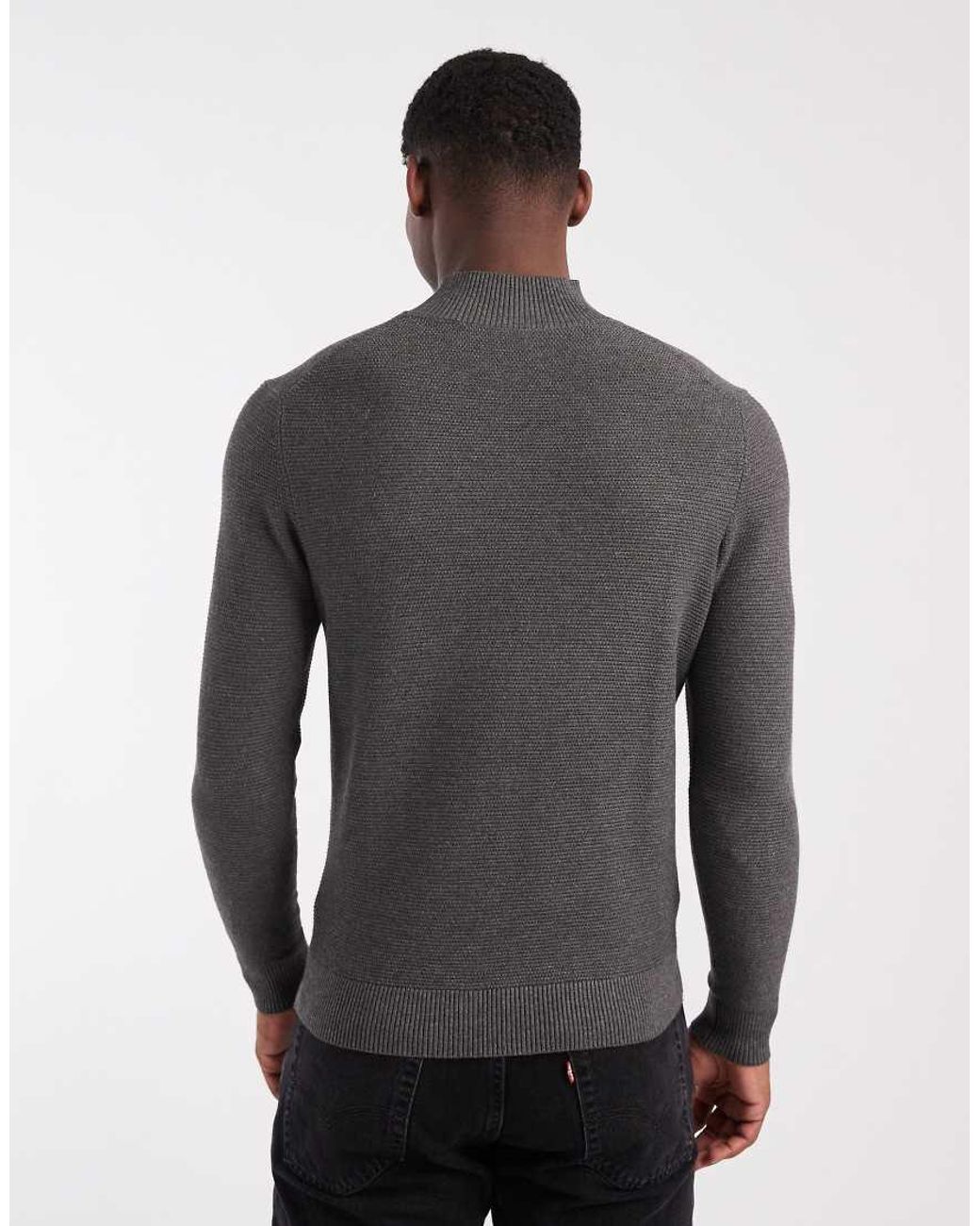 Mango Gray Classic Fine Knit Mock Neck Jumper for men