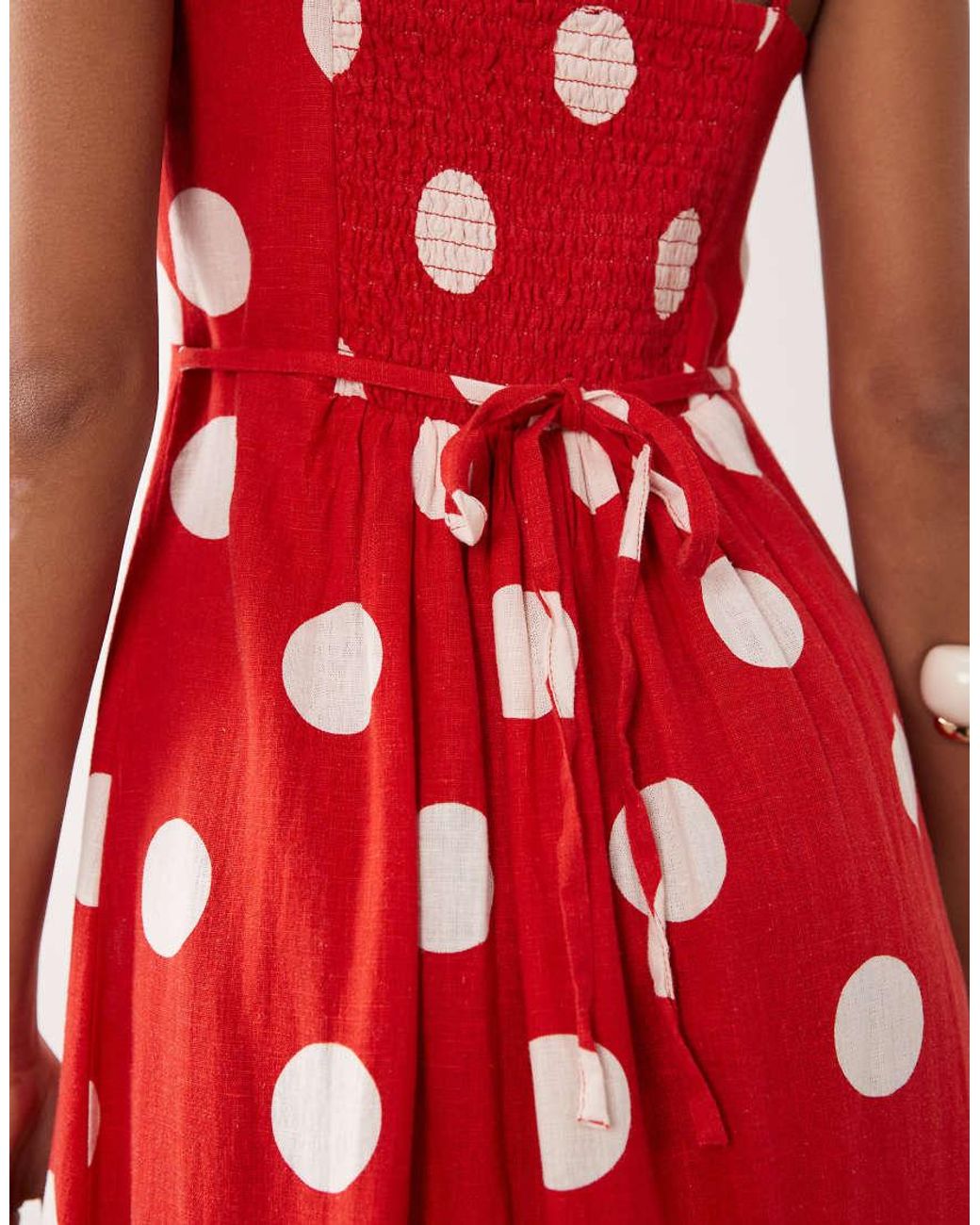 Nobody's Child Red Maddy Linen Rich Smocked Back Cami Midi Dress